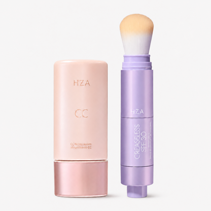 HZA CC color-correcting tinted serum+creaseless SPF 30 mineral setting powder