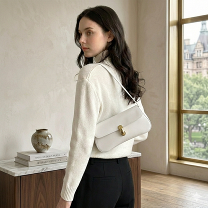 Elegant Ladies' Vintage Handbag with Gold-Tone Turn-Lock Closure