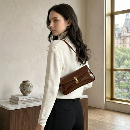 Elegant Ladies' Vintage Handbag with Gold-Tone Turn-Lock Closure